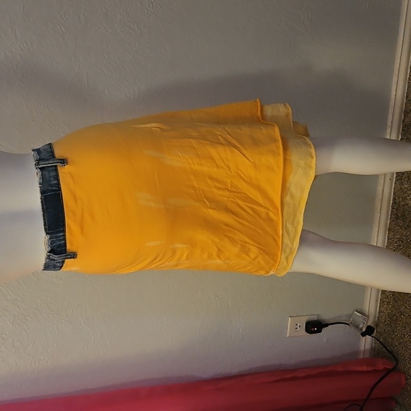 MOCHA by Moran Dahan Distressed Denim Waistband Yellow Assymetric Festival Skirt - Picture 10 of 11